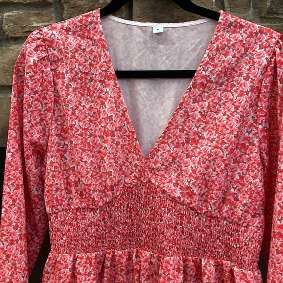 Pink floral midi dress. Size M - Picture 4 of 9